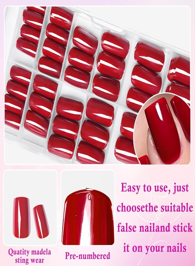 LuckForever 240pc Red Press on Nails Short Square Fake Nails with Adhesive Tabs, Square Nails Press ons Red Glue on Nails Short Acrylic Nails Stick False Artificial Fingernail for Women Girls - Image 4